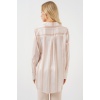 Kadın Çizgili Uzun Saten Gömlek 20291 - Bej