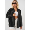 Kadın Çizgili Oversize Gömlek 20293 - Siyah