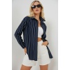 Kadın Çizgili Oversize Gömlek 20293 - Lacivert