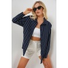 Kadın Çizgili Oversize Gömlek 20293 - Lacivert