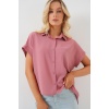 Kadın Oversize Kısa Kol Gömlek 20322 - Pembe