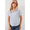 Kadın Çizgili Kısa Kol Gömlek 20324 - Mavi