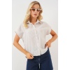 Kadın Çizgili Kısa Kol Gömlek 20324 - Krem