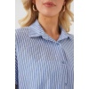 Kadın Çizgili Kısa Kol Gömlek 20324 - İndigo
