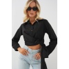 Kadın Bağlamalı Uzun Kol Gömlek 20325 - Siyah