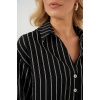 Kadın Çizgili Oversize Kısa Gömlek 20326 - Siyah