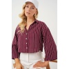 Kadın Çizgili Oversize Kısa Gömlek 20326 - Bordo