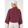 Kadın Çizgili Oversize Kısa Gömlek 20326 - Bordo