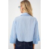 Kadın Çizgili Oversize Kısa Gömlek 20326 - Mavi