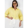 Kadın Çizgili Oversize Kısa Gömlek 20326 - Sarı