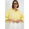 Kadın Çizgili Oversize Kısa Gömlek 20326 - Sarı