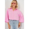 Kadın Çizgili Oversize Kısa Gömlek 20326 - Pembe