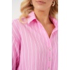 Kadın Çizgili Oversize Kısa Gömlek 20326 - Pembe