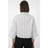 Kadın Çizgili Oversize Kısa Gömlek 20326 - B.Beyaz