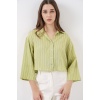 Kadın Çizgili Oversize Kısa Gömlek 20326 - E.Yeşil