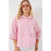 Kadın Tek Cep Nakışlı Gömlek 20328 - Pembe