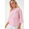 Kadın Tek Cep Nakışlı Gömlek 20328 - Pembe