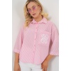 Kadın Tek Cep Nakışlı Gömlek 20328 - Pembe