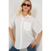 Kadın Kısa Kol Keten Görünümlü Gömlek 20336 - Beyaz