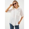 Kadın Kısa Kol Keten Görünümlü Gömlek 20336 - Beyaz