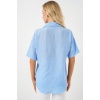 Kadın Kısa Kol Keten Görünümlü Gömlek 20336 - Mavi