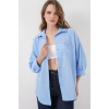 Kadın Nakışlı Oversize Gömlek 20338 - Mavi