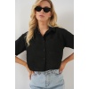Kadın Kısa Kol Crop Gömlek 20341 - Siyah