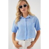 Kadın Kısa Kol Crop Gömlek 20341 - Mavi