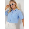 Kadın Kısa Kol Crop Gömlek 20341 - Mavi