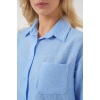 Kadın Kısa Kol Crop Gömlek 20341 - Mavi