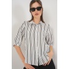 Kadın Çizgili Kısa Kol Gömlek 20345 - Siyah