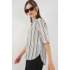 Kadın Çizgili Kısa Kol Gömlek 20345 - Siyah