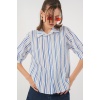Kadın Çizgili Kısa Kol Gömlek 20345 - Mavi