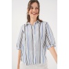 Kadın Çizgili Kısa Kol Gömlek 20345 - Lacivert