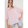 Kadın Çizgili Kısa Kol Gömlek 20345 - Pudra