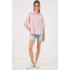 Kadın Çizgili Kısa Kol Gömlek 20345 - Pudra