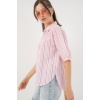 Kadın Çizgili Kısa Kol Gömlek 20345 - Pudra