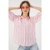 Kadın Çizgili Kısa Kol Gömlek 20345 - Pudra