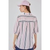 Kadın Çizgili Kısa Kol Gömlek 20345 - Pembe