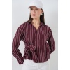 Kadın Önü Bağlamalı Çizgili Gömlek 20362 - Bordo