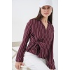 Kadın Önü Bağlamalı Çizgili Gömlek 20362 - Bordo