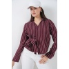 Kadın Önü Bağlamalı Çizgili Gömlek 20362 - Bordo