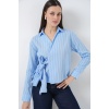 Kadın Önü Bağlamalı Çizgili Gömlek 20362 - Mavi