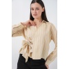 Kadın Önü Bağlamalı Çizgili Gömlek 20362 - Bej