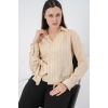 Kadın Önü Bağlamalı Çizgili Gömlek 20362 - Bej