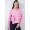 Kadın Önü Bağlamalı Çizgili Gömlek 20362 - Pembe