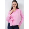 Kadın Önü Bağlamalı Çizgili Gömlek 20362 - Pembe