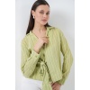 Kadın Önü Bağlamalı Çizgili Gömlek 20362 - E.Yeşil