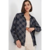 Kadın Oversize Desenli Gömlek 20372 - Lacivert