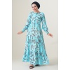 2145 Desenli Tesettür Elbise - Turkuaz